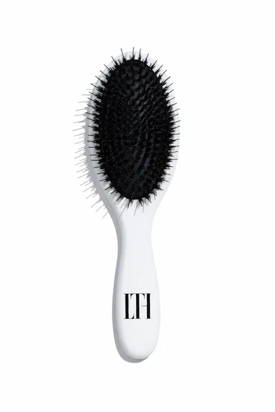 LONGTIME HAIR Extensionsbürste mit weißem Griff und schwarzem Bürstenkopf – schonende Haarbürste für Echthaar-Extensions